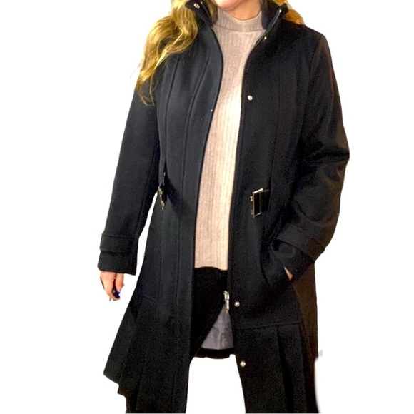 Calvin Klein Black Wool Coat Tailored Midi Trench Old Money Womens 10 Medium - Picture 3 of 14